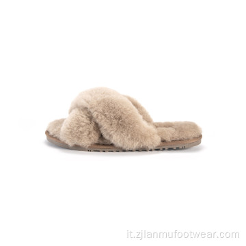 Shearling Sandals piatti Cintoni a croce